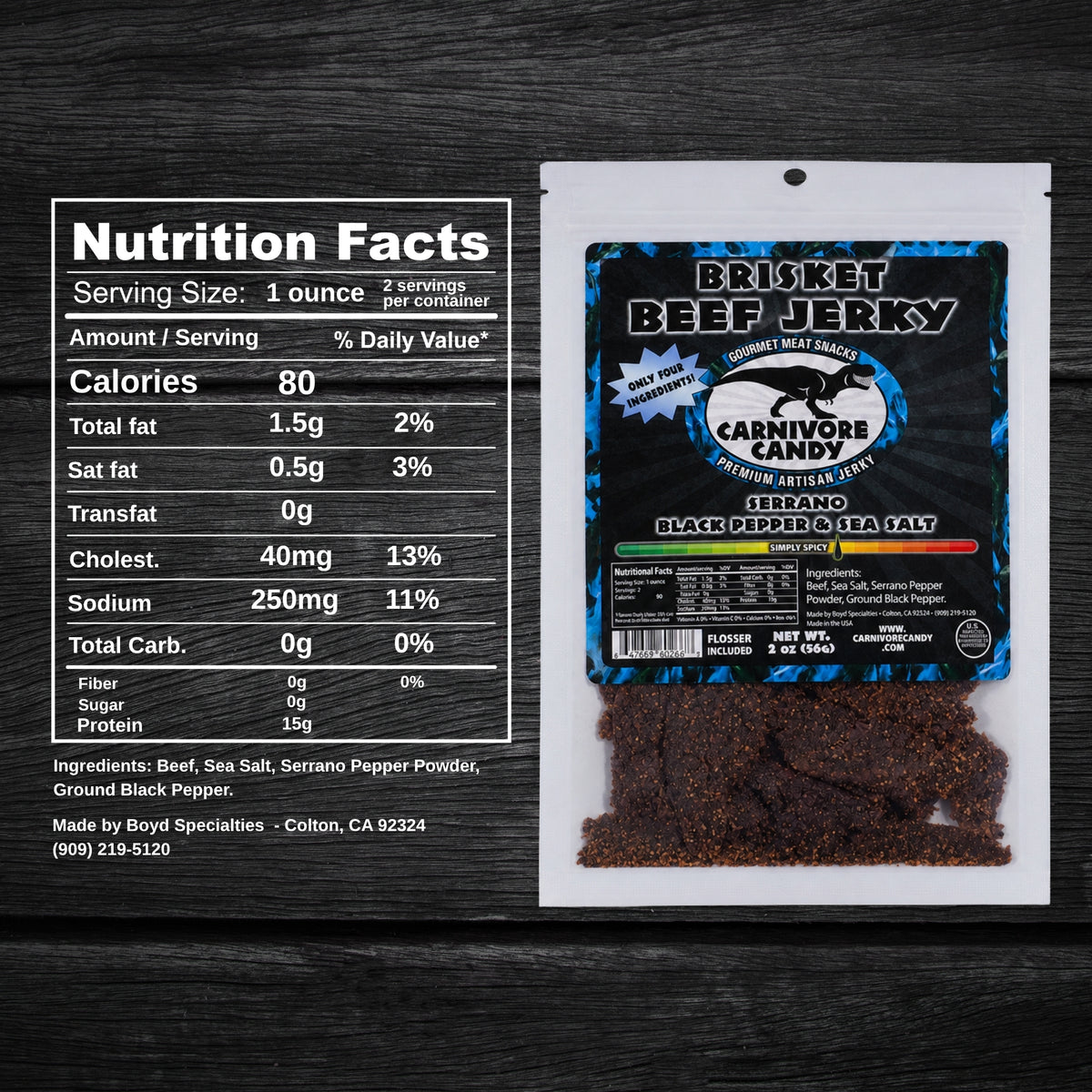 Serrano Black Pepper and Sea Salt Brisket Beef Jerky