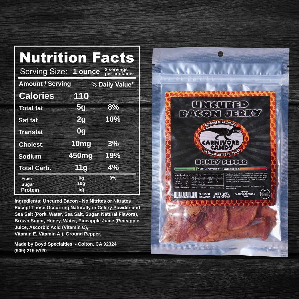 Honey Peppered Uncured Bacon Jerky