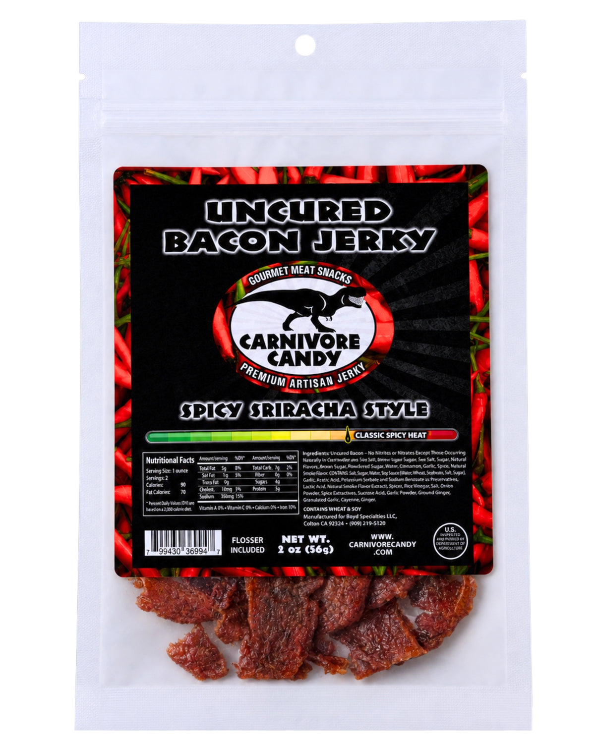 Spicy Sriracha Style Uncured Bacon Jerky